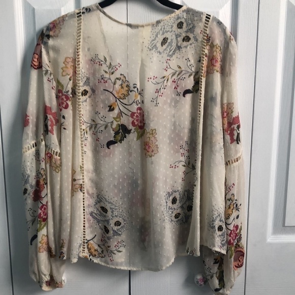 Zara Floral Embroidered Tie Front Sheer Blouse With Pom Pom Tassels Size Small - Picture 6 of 12